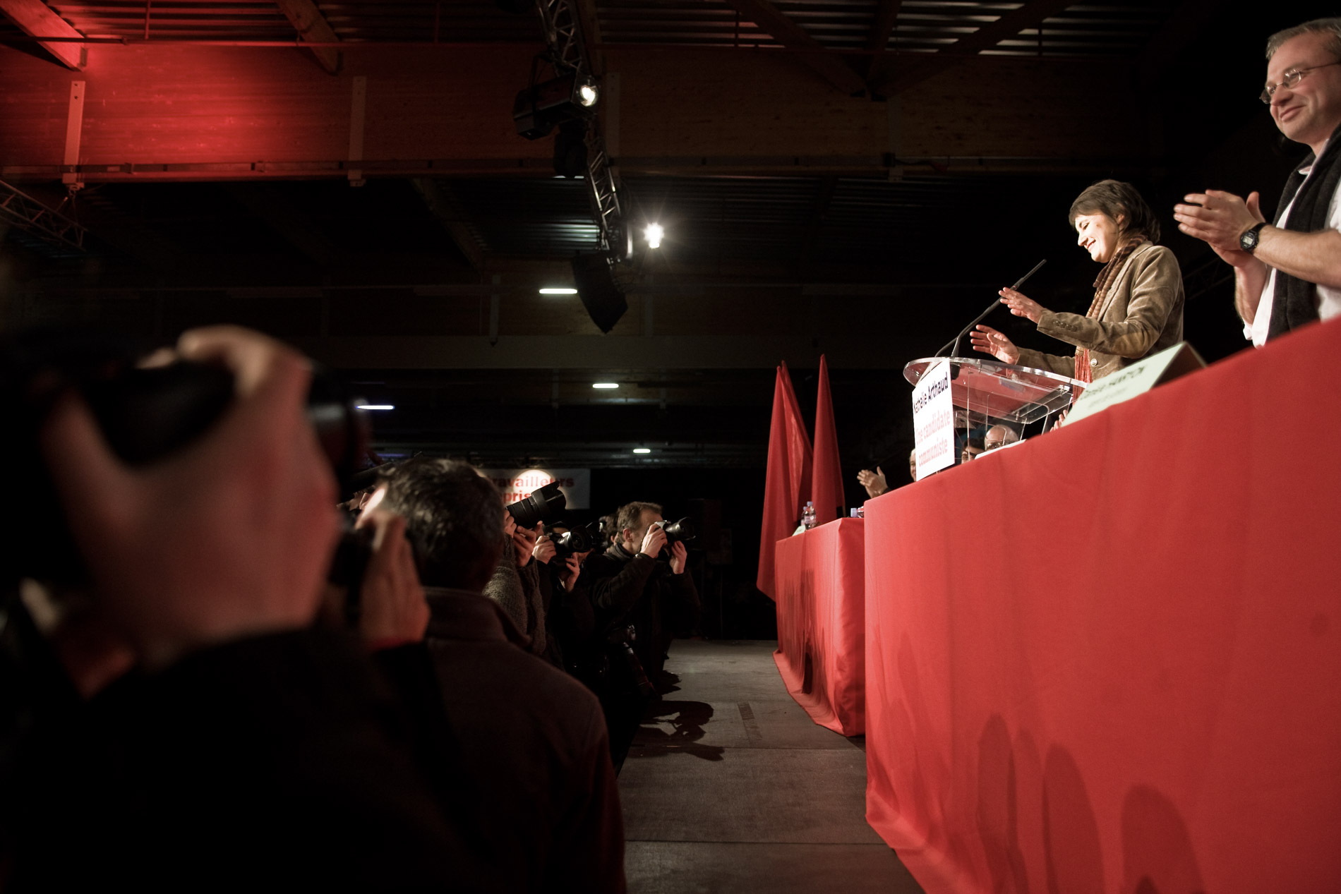 Meeting de Nathalie Arthaud, porte parole de Lutte Ouvriere et candidate a l'election presidentielle le 3 fevrier 2012 a Montreuil