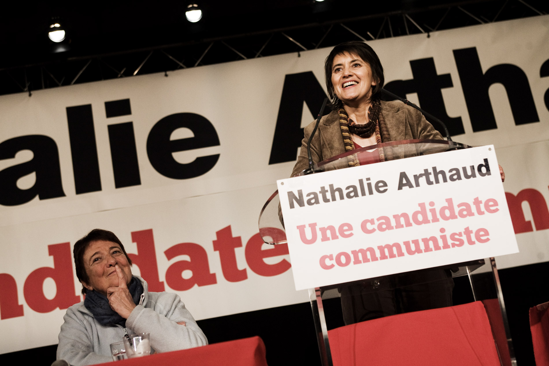 Meeting de Nathalie Arthaud, porte parole de Lutte Ouvriere et candidate a l'election presidentielle le 3 fevrier 2012 a Montreuil